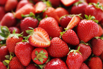 Fresh and tasty strawberries background, close up