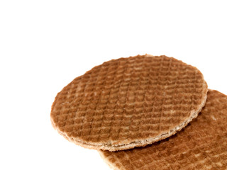 Two Breakfast Toffee Waffles Isolated Against a White Background