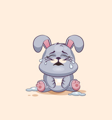 Rabbit3isolated Emoji character cartoon Gray leveret crying, lot of tears sticker emoticon