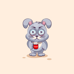 isolated Emoji character cartoon Gray leveret nervous with cup of coffee sticker emoticon