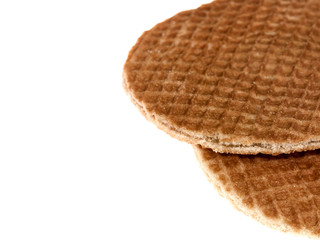 Two Breakfast Toffee Waffles Isolated Against a White Background
