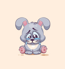 isolated Emoji character cartoon sad and frustrated Gray leveret crying, tears sticker emoticon