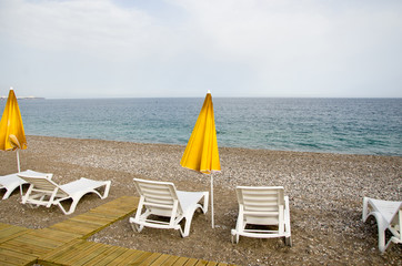 Sunbeds and umbrellas on the beach