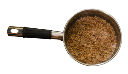 Buckwheat noodles being cooked