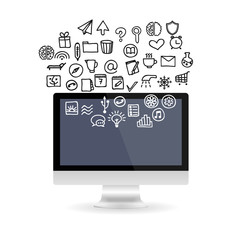 Realistic computer monitor set icons