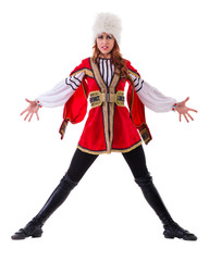 Handsome woman dancing lezginka
