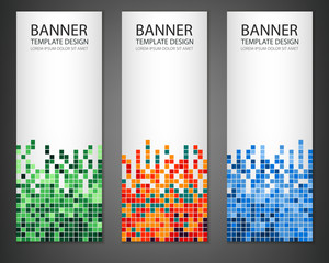 Abstract square pixel mosaic banners set. Vertical banner. Vector