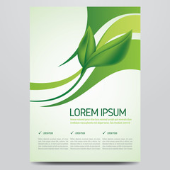 Brochure, poster, magazine cover, eco flyer vector template. Modern green corporate design.