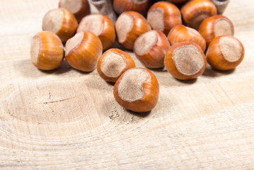 Hazelnuts close up.