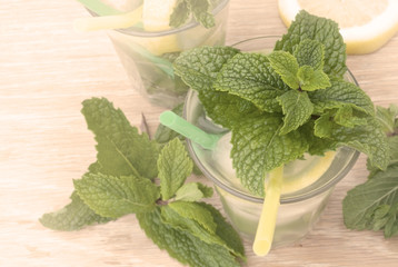 Glass of mint lemonade. Close-up