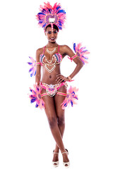 Beautiful young samba dancer in stage costume