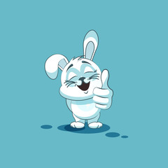 isolated Emoji character cartoon White leveret approves with thumb up sticker emoticon