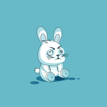 isolated Emoji character cartoon White leveret squints and looks suspiciously sticker emoticon