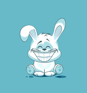 isolated Emoji character cartoon White leveret with a huge smile from ear, sticker emoticon