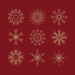 Naklejka na ściany i meble Set of 9 vector abstract snowflakes