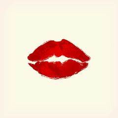 The watercolor icon of lips. Beauty, make-up. Grunge effect.