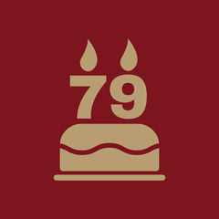 The birthday cake with candles in the form of number 79 icon. Birthday symbol. Flat