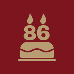 The birthday cake with candles in the form of number 86 icon. Birthday symbol. Flat