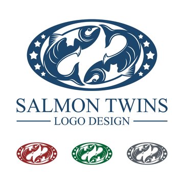 Salmon Oval Logo With Star, Restaurant Salmon