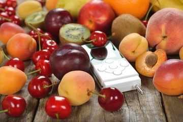 Fototapeta na wymiar Nitrate tester and various fruits