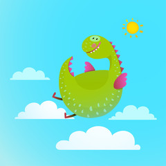 Dragon flying in sky colorful cartoon for kids.