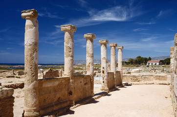 Ancient columns of temple ruins in Tombs of Kings,Paphos,Cyprus