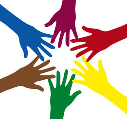 Colorful hands isolated on white