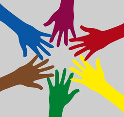 Colorful hands isolated on white