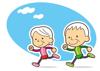 爽やか　元気に走る老夫婦