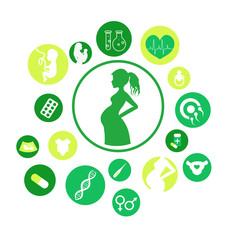 Pregnancy and newborn baby icons set. Medicine and pregnancy vector icons set. Childbirth and motherhood. Pregnancy and birth infographics.