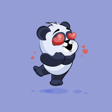 Illustration isolated Emoji character cartoon Panda in love flying with hearts sticker emoticon