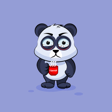 Illustration isolated Emoji character cartoon Panda nervous with cup of coffee sticker emoticon