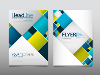 Blue and green business technology annual report brochure flyer design template vector, Leaflet cover presentation abstract geometric background, modern publication poster magazine, layout in A4 size