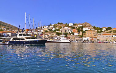 Fototapeta na wymiar landscape of the port of Hydra island Saronic gulf Greece