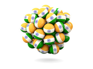 Pile of footballs with flag of india