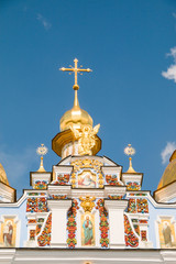 St. Michael's Golden-Domed Monastery in Kiev, Ukraine, facade detail. Built in Middle Ages,...