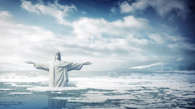 Statue Of Jesus In Rising Sea Levels