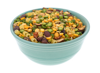 Minestrone soup mix in a bowl isolated on a white background.