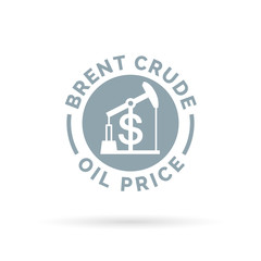 Price of brent crude oil icon with oil pump symbol and dollar sign. Petrol/gas trade cost. Vector illustration.