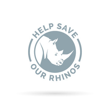 Help save and protect our endangered Rhinos from illegal hunting icon sign. Vector illustration.