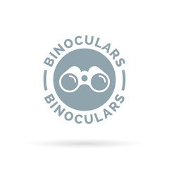 Binocular icon. Binoculars symbol. White binoculars on grey circle background. Vector illustration.