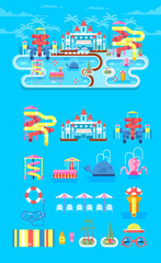 Fototapeta premium illustration set elements water park