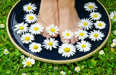 healthy feets, gesunde Füße, Fußpflege, Fußbad, Blumen, Copyspace