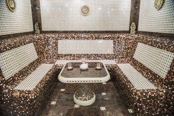 Interior of Turkish sauna, classic Turkish hammam