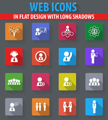 Social network web icons in flat design with long shadows