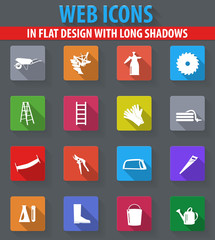 Gardening tools collection icons set