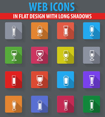 Glasses and cups icons set