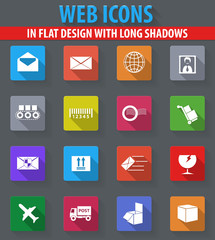 Vector post web icons in flat design with long shadows