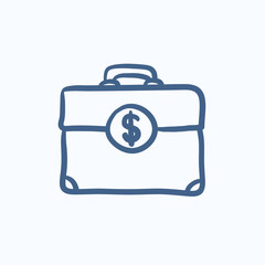 Suitcase with dollar symbol sketch icon.
