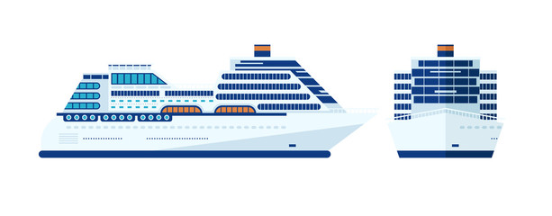illustration of cruise ship isolated, side view    on white background